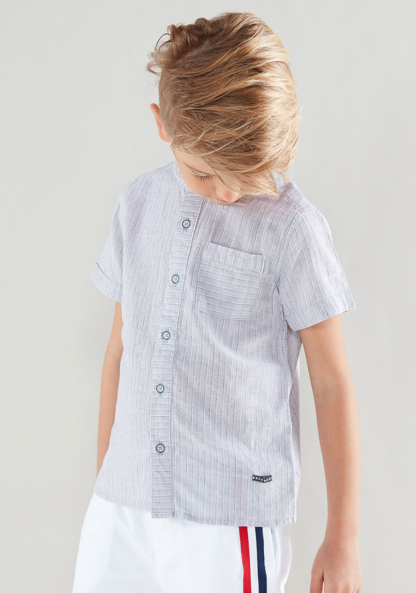 Eligo Striped Shirt with Henley Neck and Pocket-Shirts-image-0