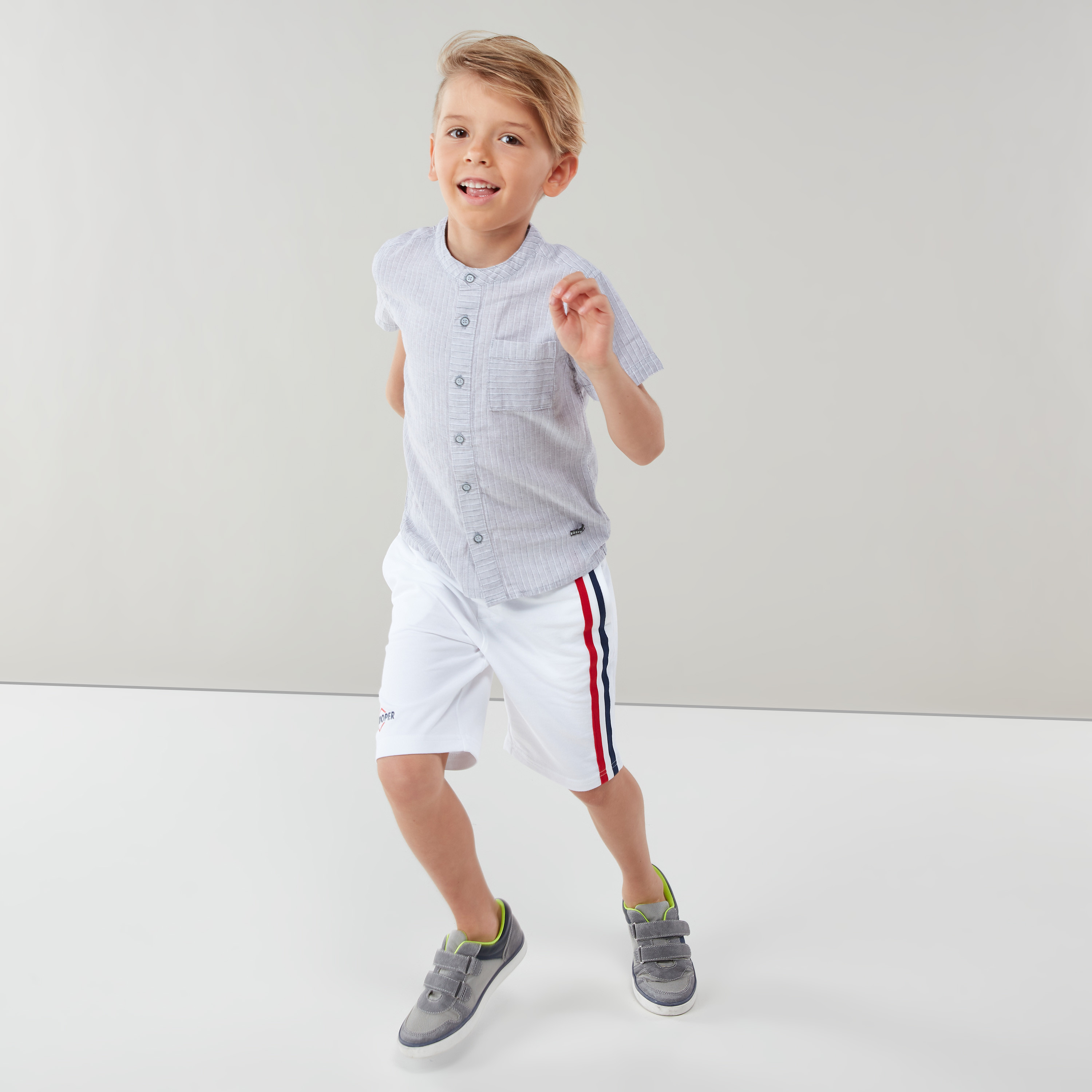 Eligo Striped Shirt with Henley Neck and Pocket-boys-clothing-shirts-image-2