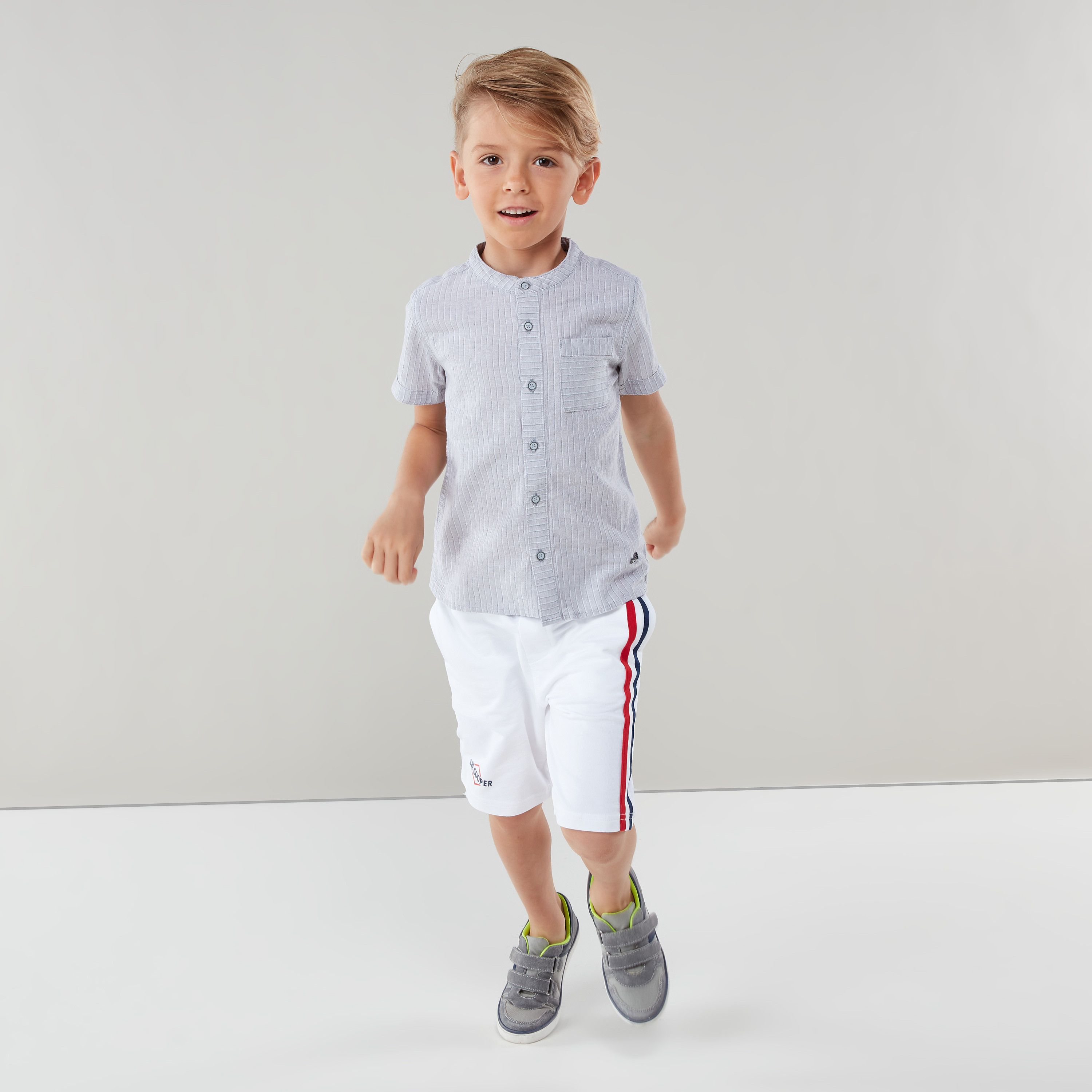 Eligo Striped Shirt with Henley Neck and Pocket-boys-clothing-shirts-image-3
