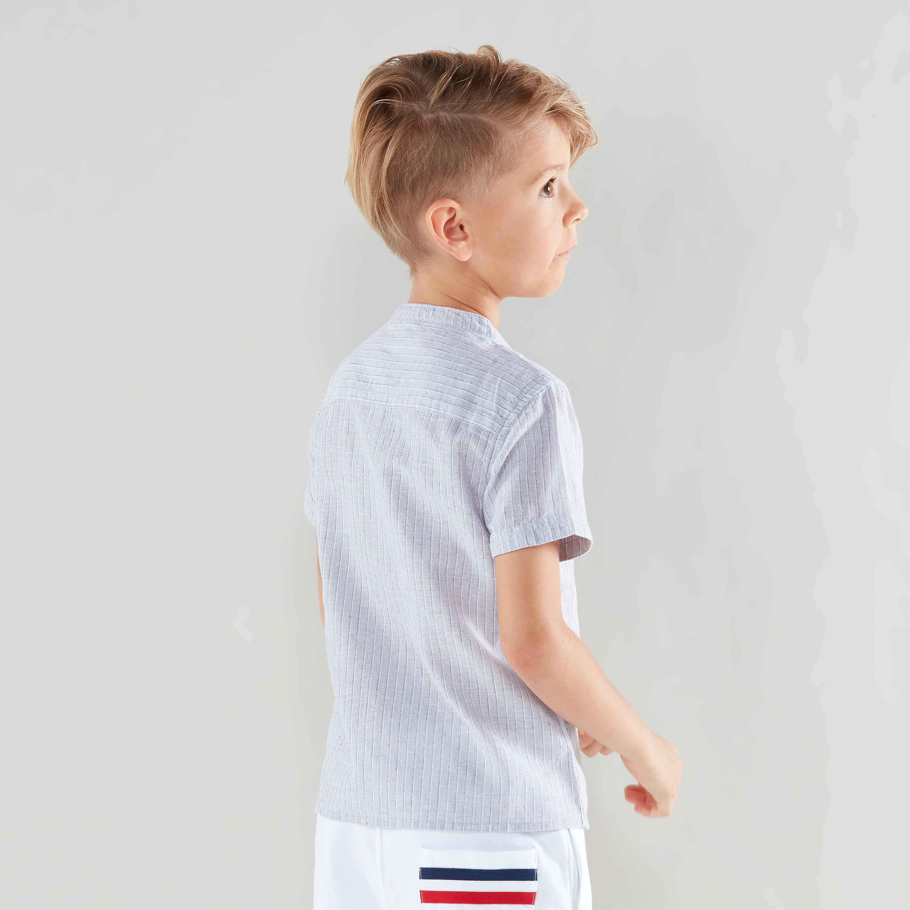 Eligo Striped Shirt with Henley Neck and Pocket-boys-clothing-shirts-image-4