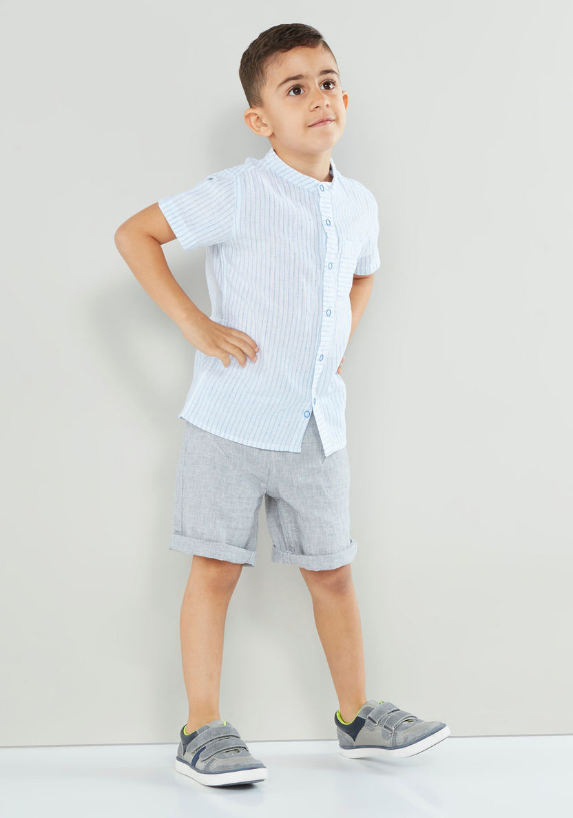 Eligo Striped Shirt with Henley Neck and Pocket-Shirts-image-1