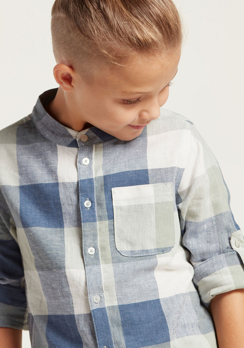 Chequered Shirt with Mandarin Collar and Long Sleeves-Shirts-image-1