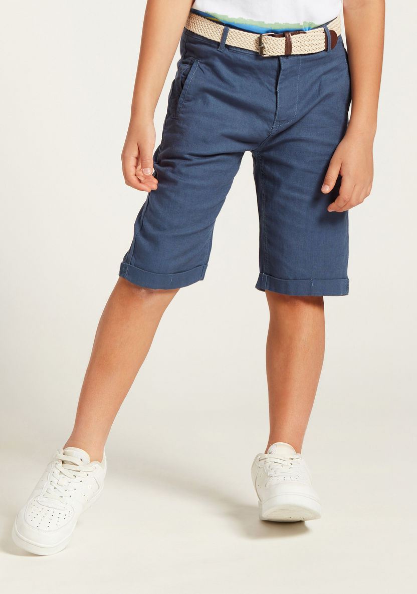 Solid Shorts with Pocket Detail and Belt Loops-Shorts-image-1
