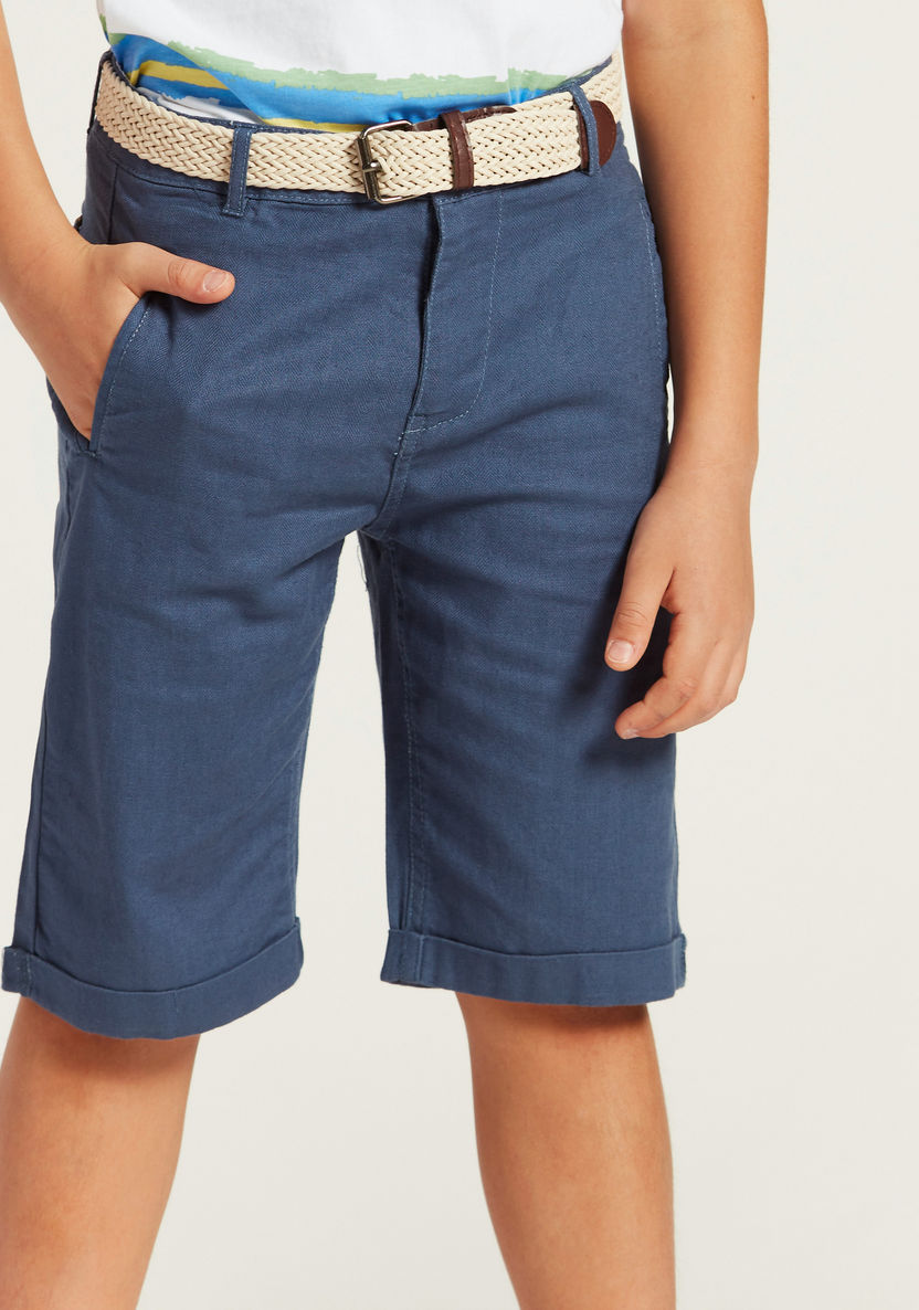 Solid Shorts with Pocket Detail and Belt Loops-Shorts-image-2