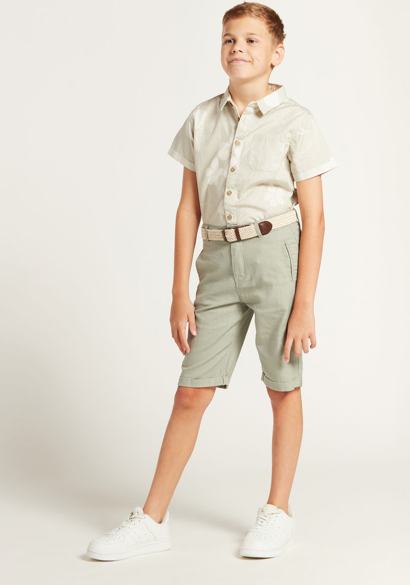 Solid Shorts with Pockets and Button Closure-Shorts-image-0