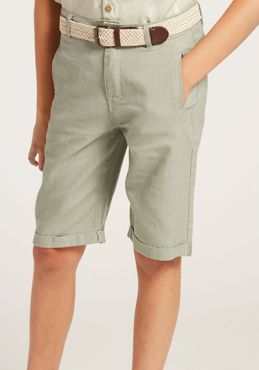 Solid Shorts with Pockets and Button Closure-Shorts-image-2