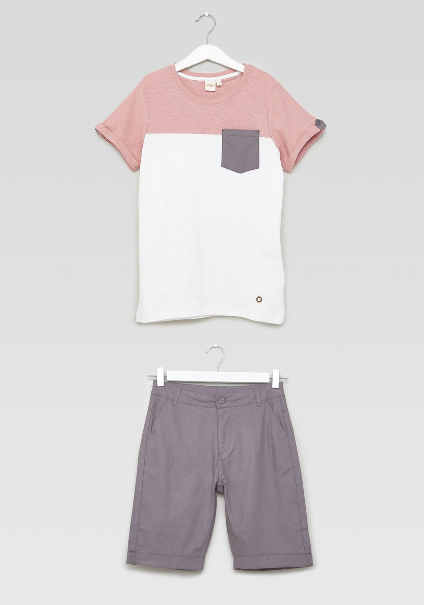 Eligo Colour Block Short Sleeves T-shirt with Shorts-Clothes Sets-image-0