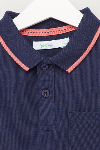 Bossini Solid T-shirt with Polo Neck and Short Sleeves