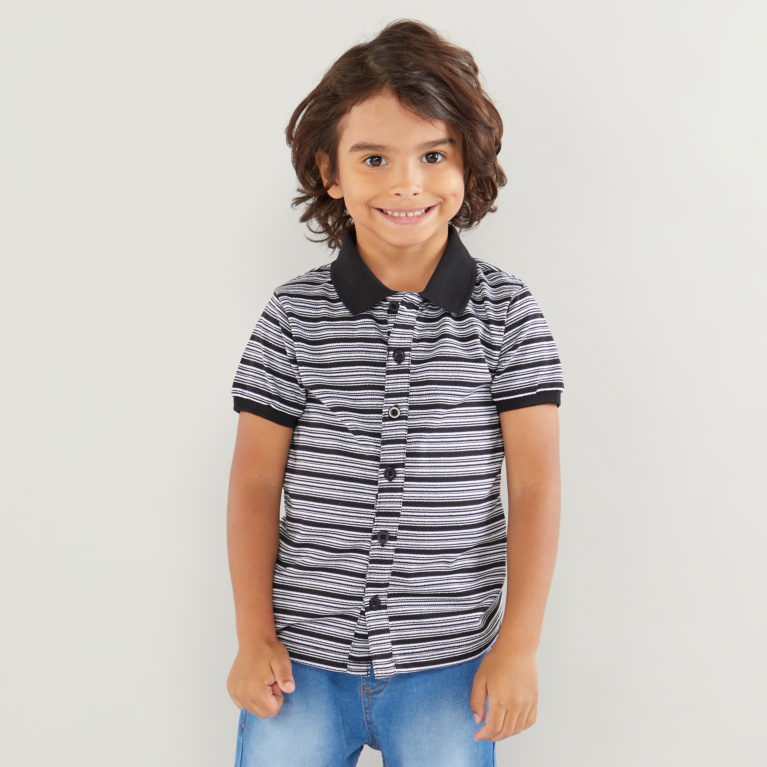 Iconic Striped Shirt with Short Sleeves-boys-clothing-shirts-image-1