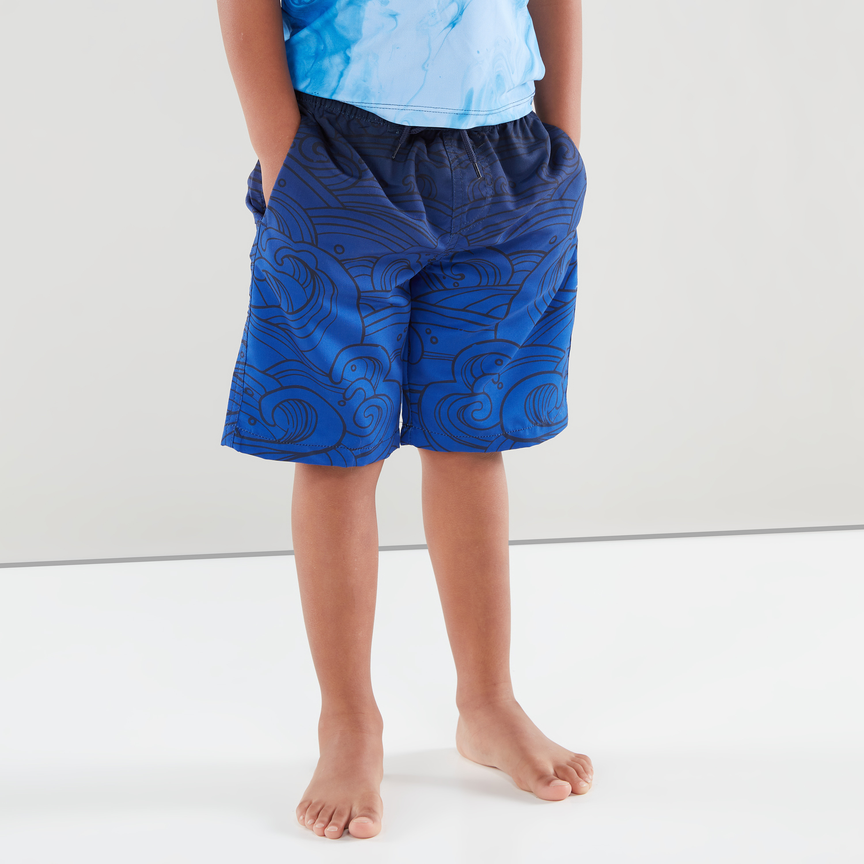 Juniors Pocket Detail Swim Shorts with Prints-boys-clothing-sportswear-swimwear-image-1