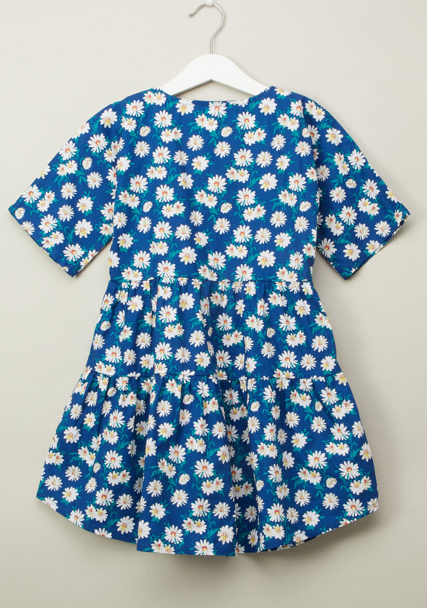Juniors Floral Print Dress with Round Neck and Short Sleeves-Dresses%2C Gowns and Frocks-image-2