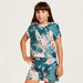 Juniors Floral Print Top with Round Neck and Short Sleeves-Blouses-thumbnail-1