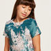 Juniors Floral Print Top with Round Neck and Short Sleeves-Blouses-thumbnail-2