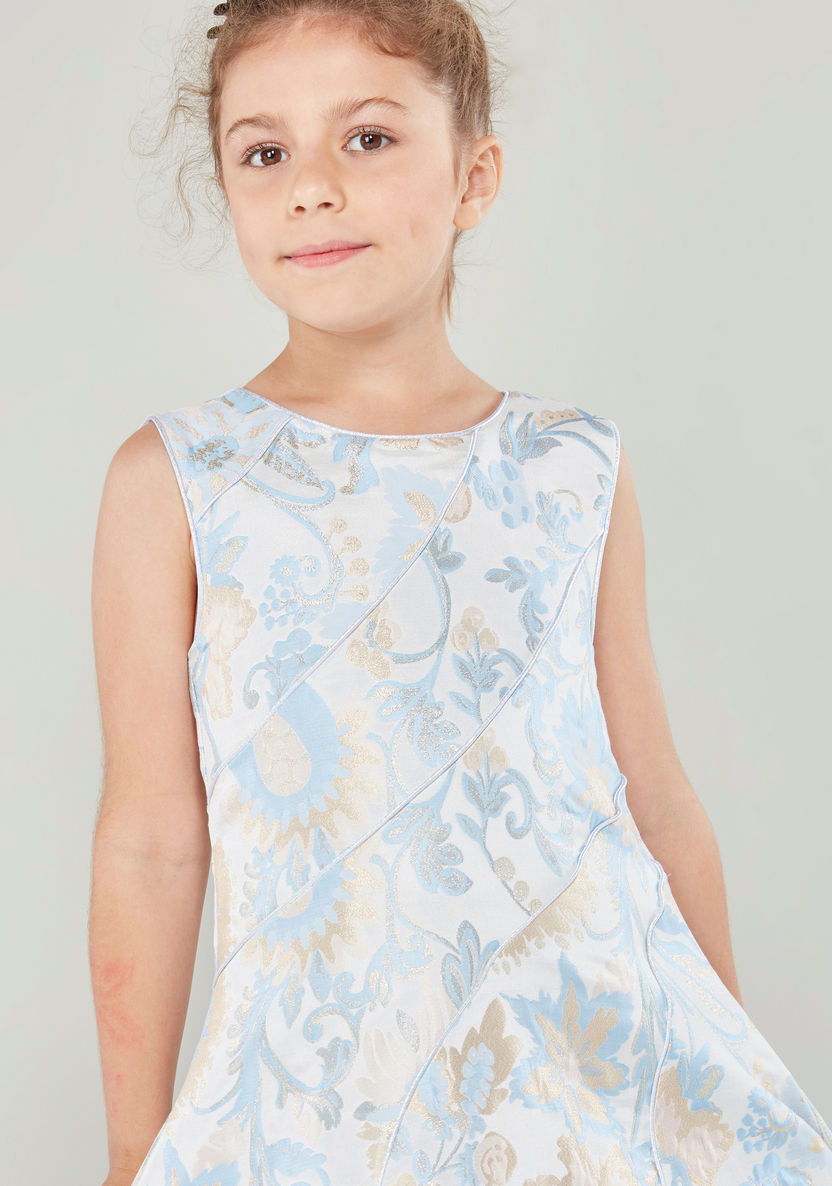 Juniors Printed Sleeveless Dress with Round Neck-Dresses%2C Gowns and Frocks-image-1