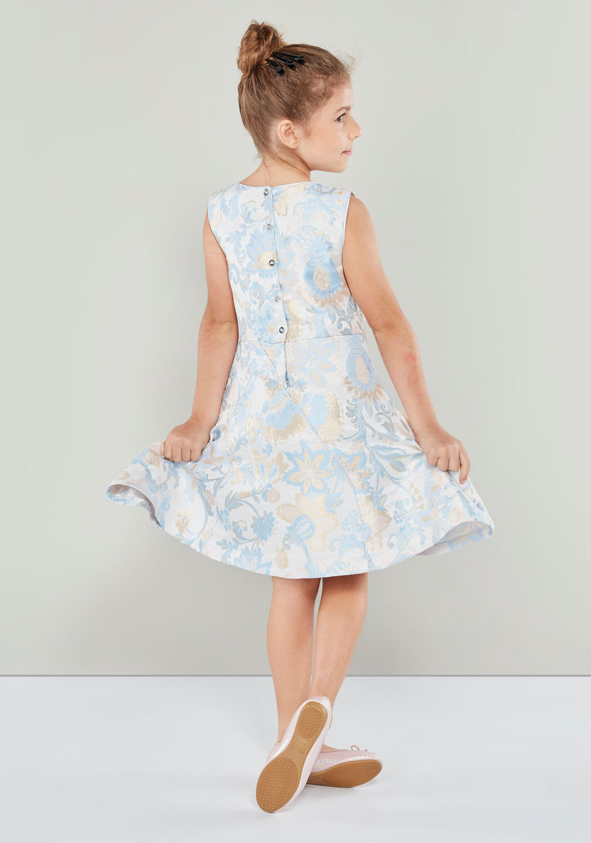 Juniors Printed Sleeveless Dress with Round Neck-Dresses%2C Gowns and Frocks-image-2