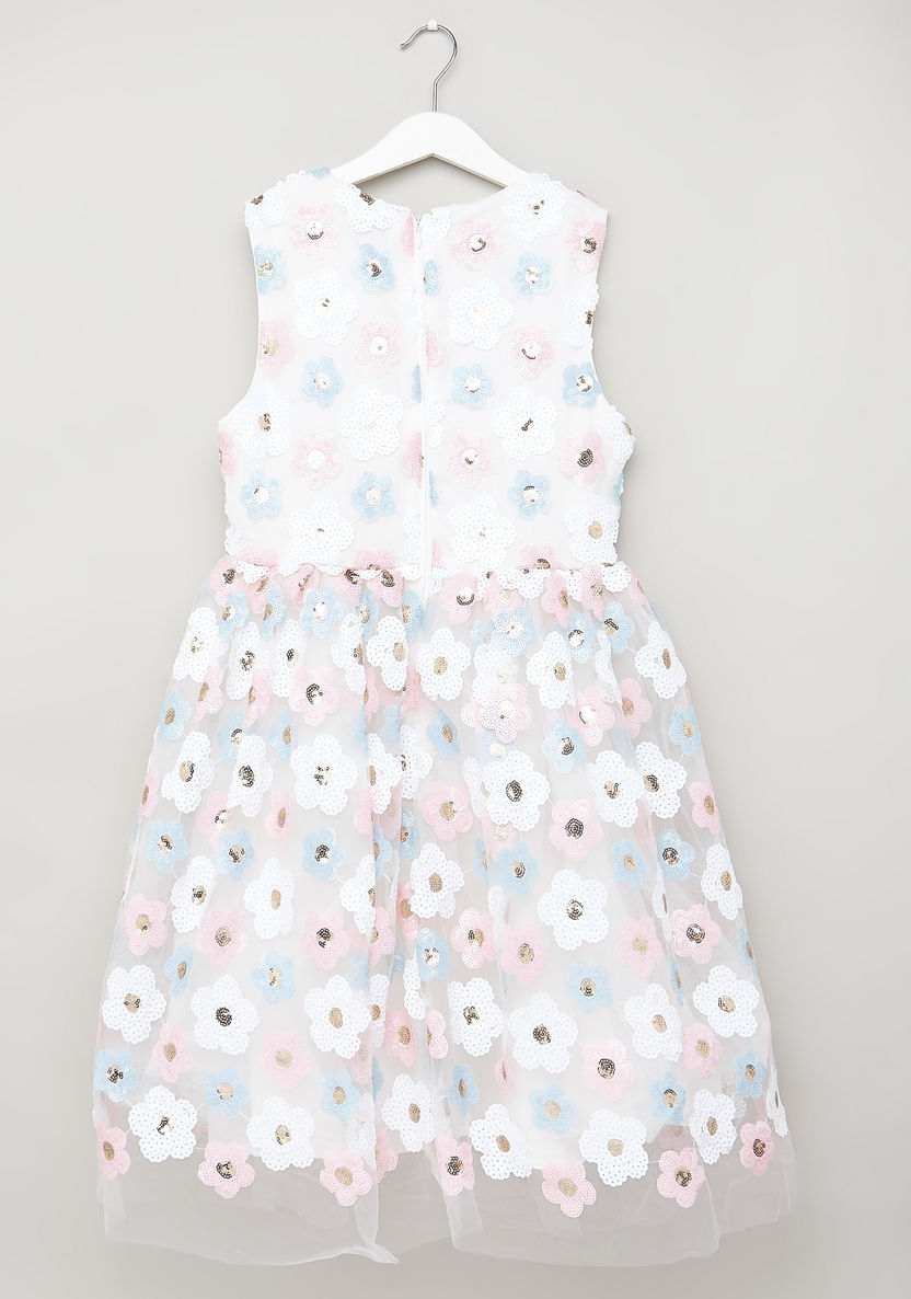Juniors Flower Applique Sleeveless Dress with Round Neck-Dresses%2C Gowns and Frocks-image-2