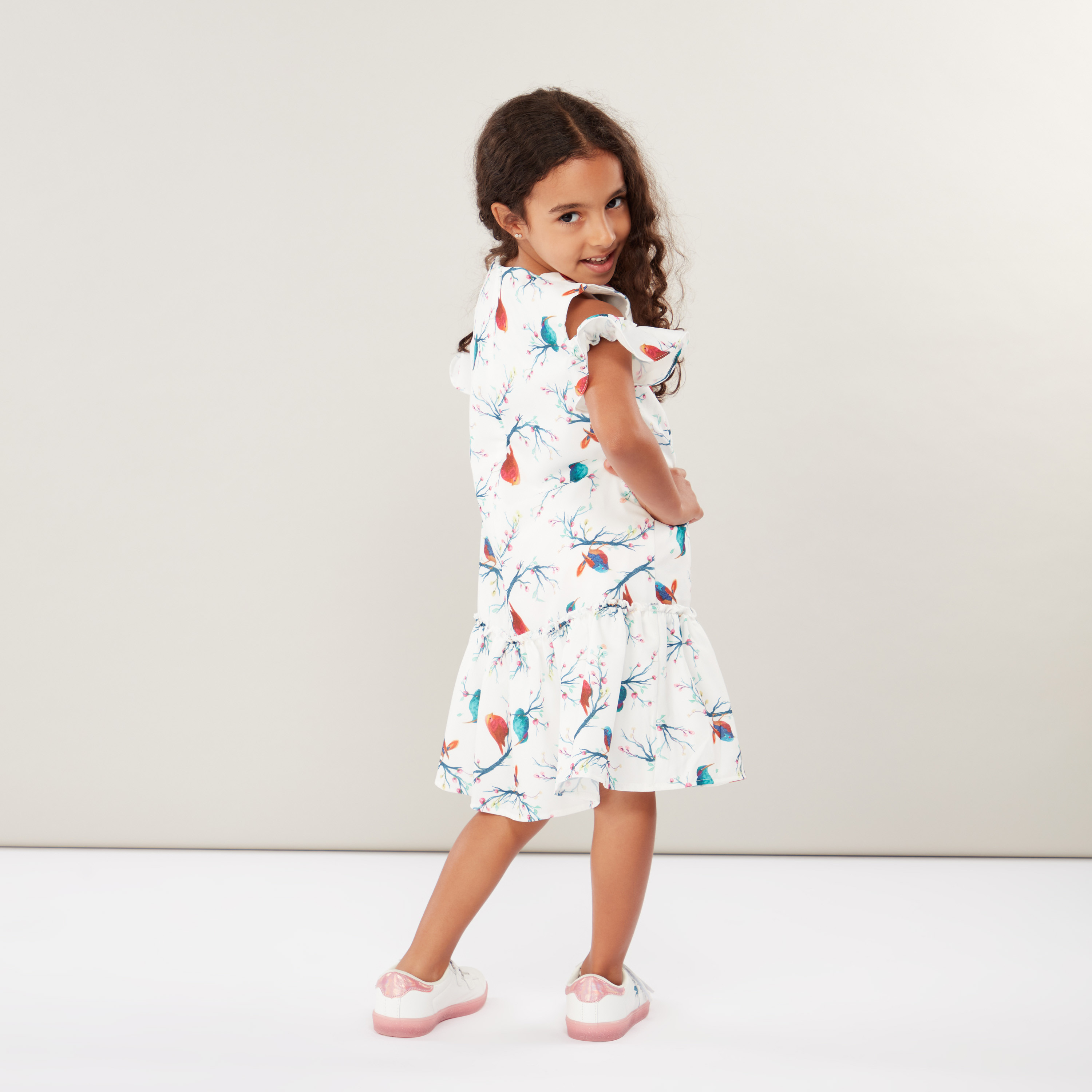 Juniors Printed Cold Shoulder Dress with Round Neck-girls-clothing-dressesandjumpsuits-image-3