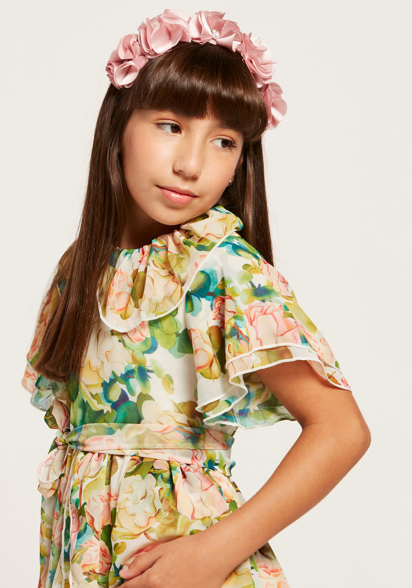 Juniors Floral Print Dress with Bell Sleeves-Dresses%2C Gowns and Frocks-image-2