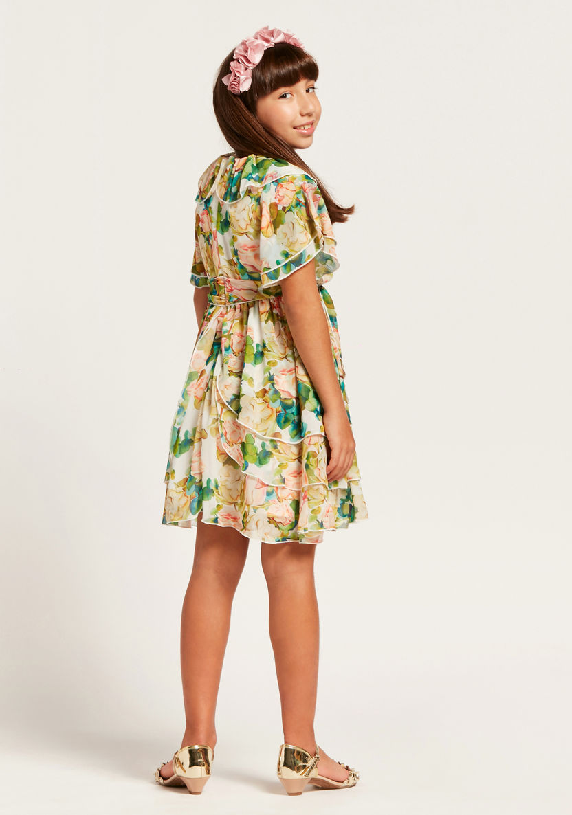 Juniors Floral Print Dress with Bell Sleeves-Dresses%2C Gowns and Frocks-image-3
