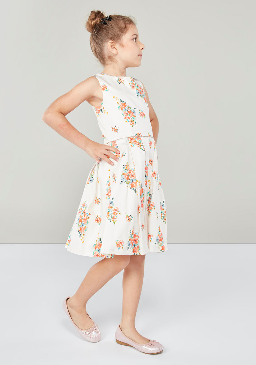 Juniors Floral Print Sleeveless Dress-Dresses%2C Gowns and Frocks-image-1