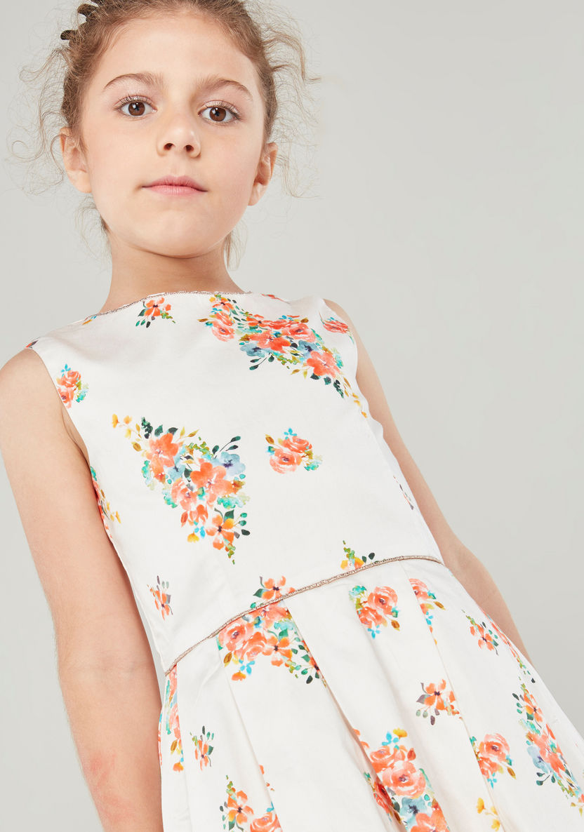 Juniors Floral Print Sleeveless Dress-Dresses%2C Gowns and Frocks-image-2