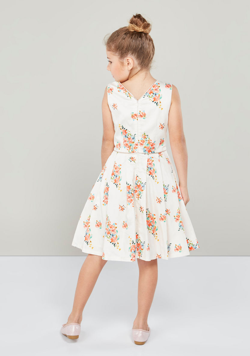 Juniors Floral Print Sleeveless Dress-Dresses%2C Gowns and Frocks-image-3