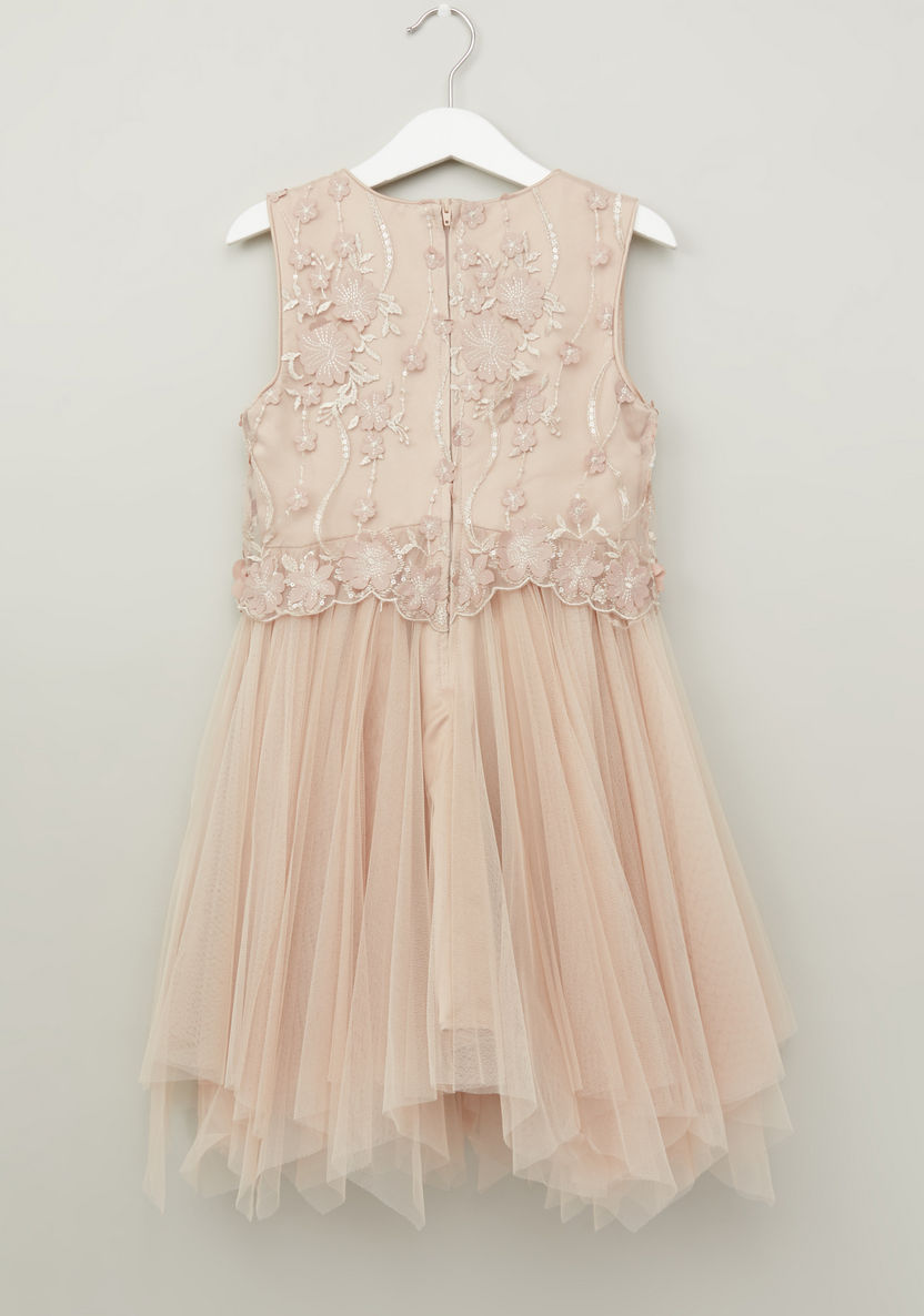 Juniors Sleeveless Dress with Flower Appliques-Dresses%2C Gowns and Frocks-image-3
