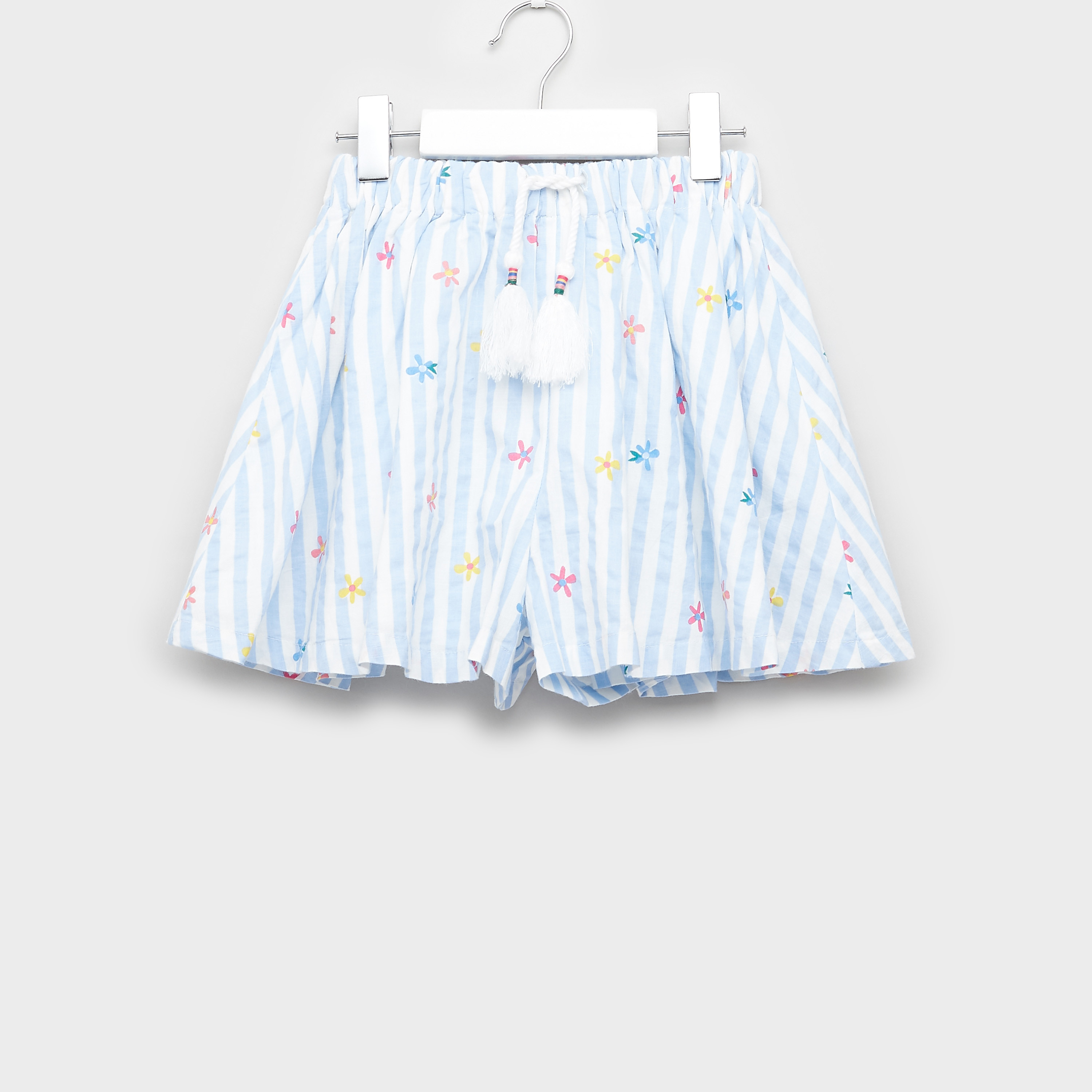 Bossini Striped Shorts with Floral Print and Tie Ups-girls-clothing-bottoms-shorts-image-1