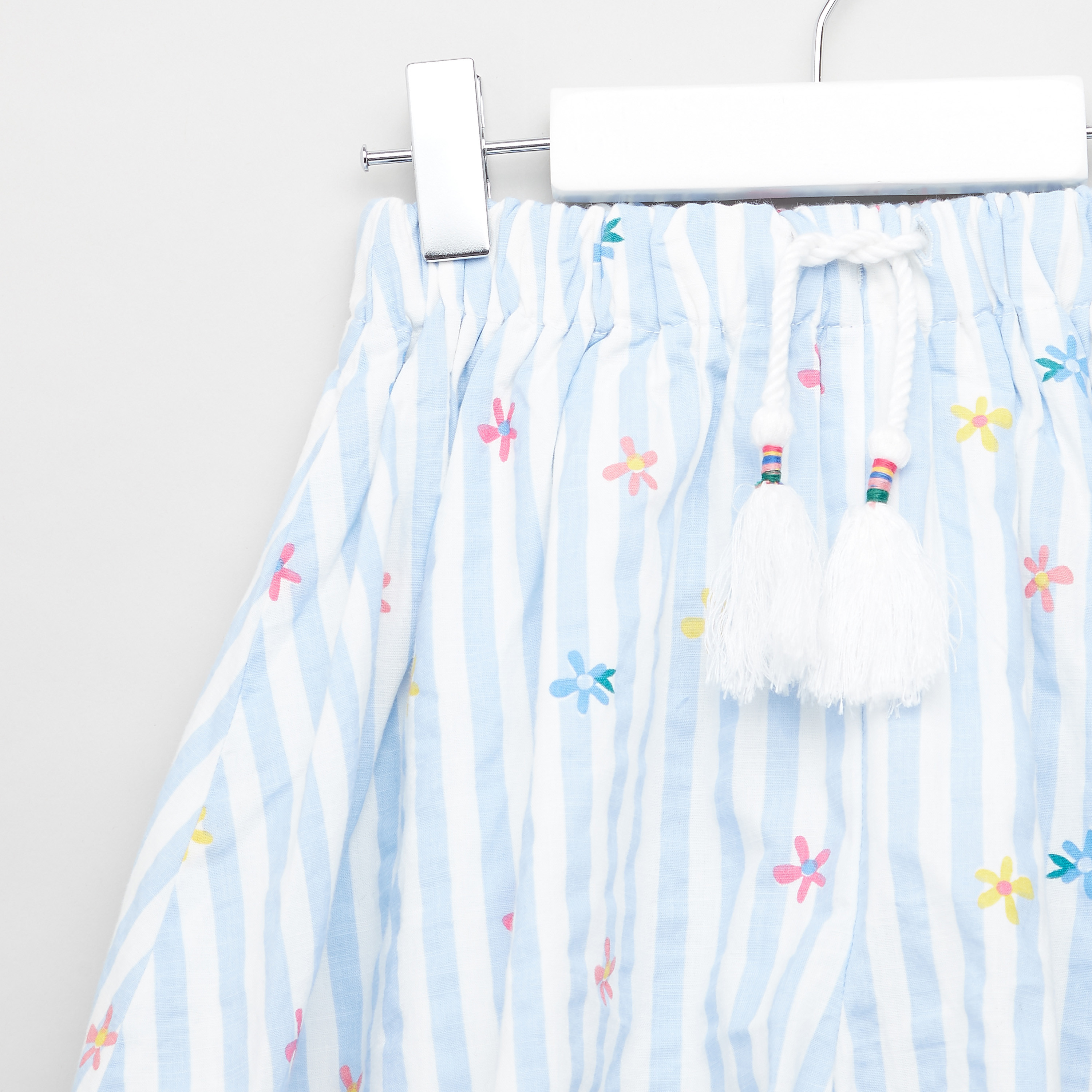Bossini Striped Shorts with Floral Print and Tie Ups-girls-clothing-bottoms-shorts-image-2