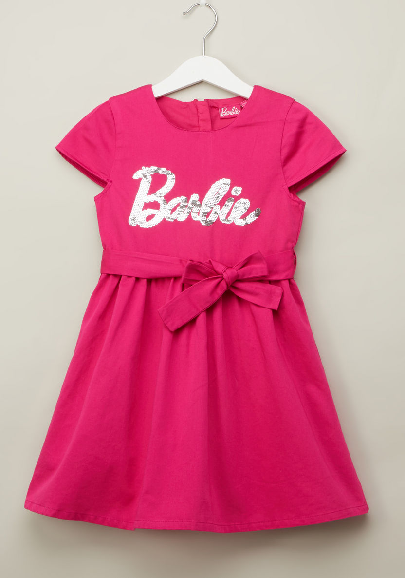 Barbie Sequin Detail Dress with Short Sleeves-Dresses%2C Gowns and Frocks-image-0