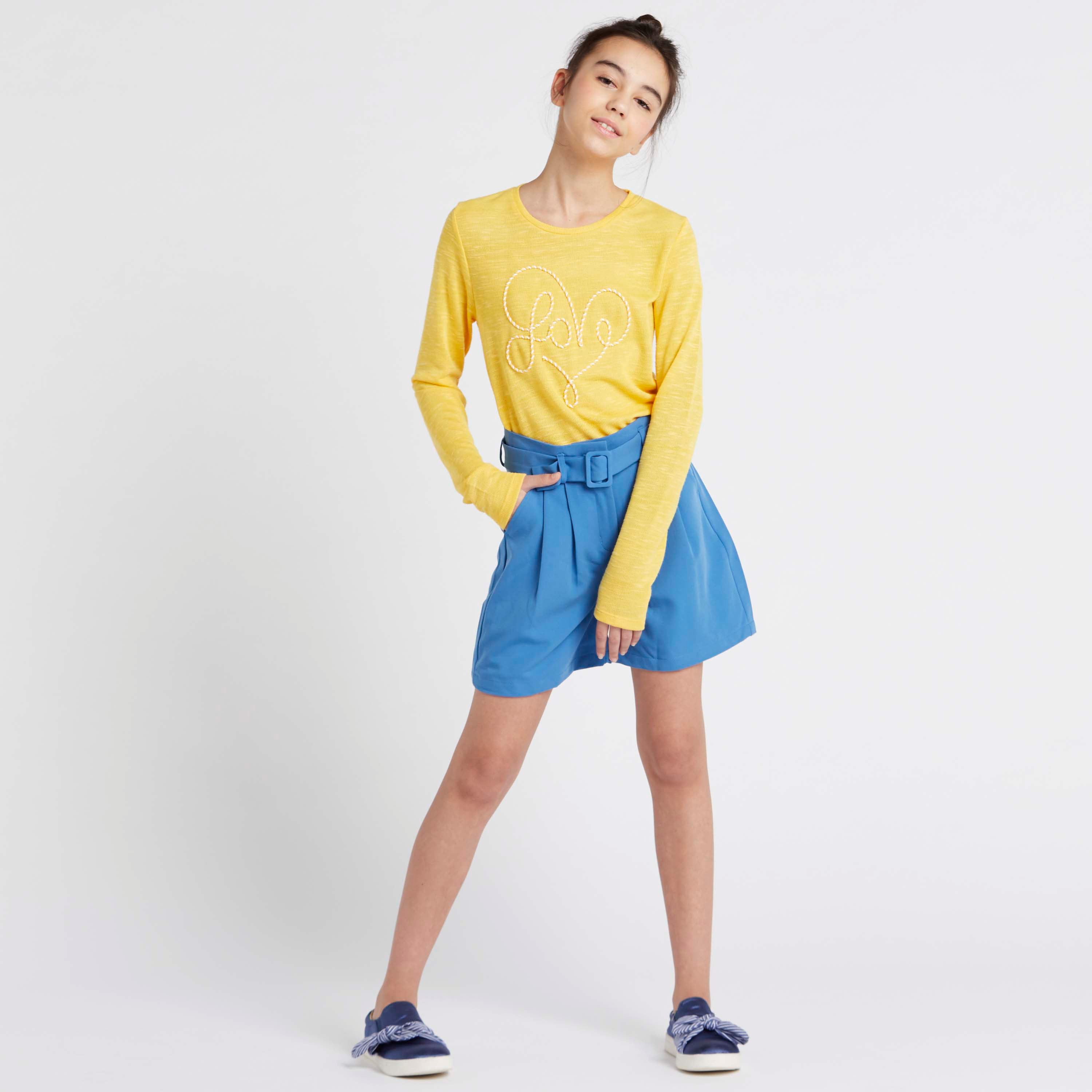 Iconic Solid Woven Pleat Front Shorts with Pockets-girls-clothing-bottoms-shorts-image-2