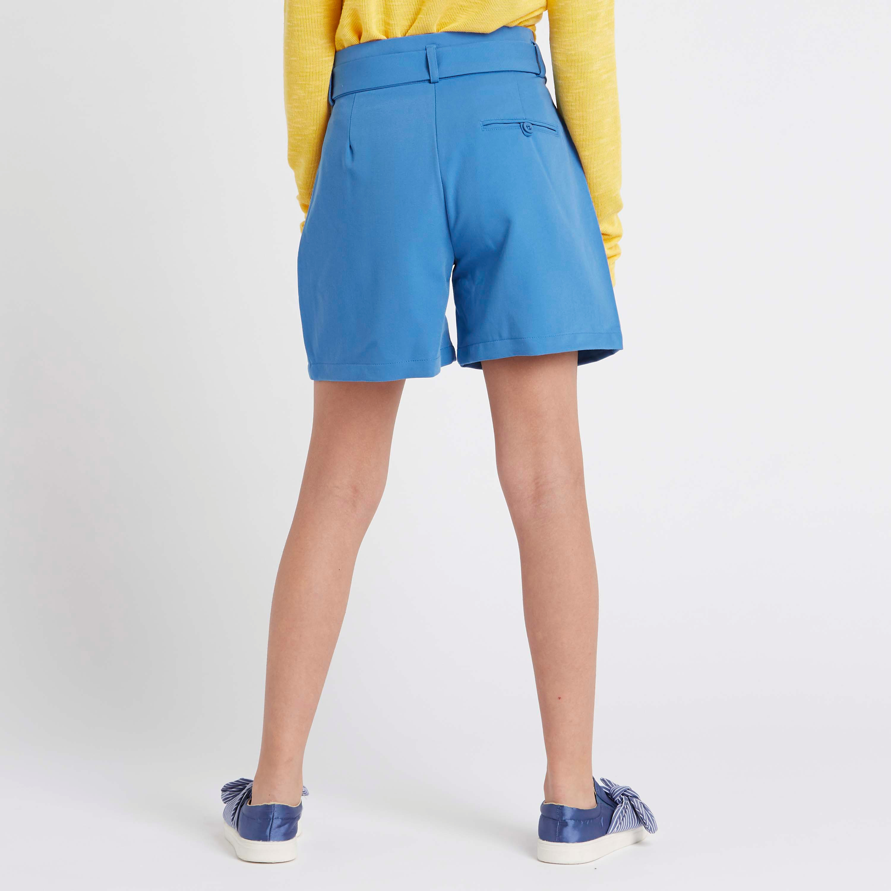 Iconic Solid Woven Pleat Front Shorts with Pockets-girls-clothing-bottoms-shorts-image-4