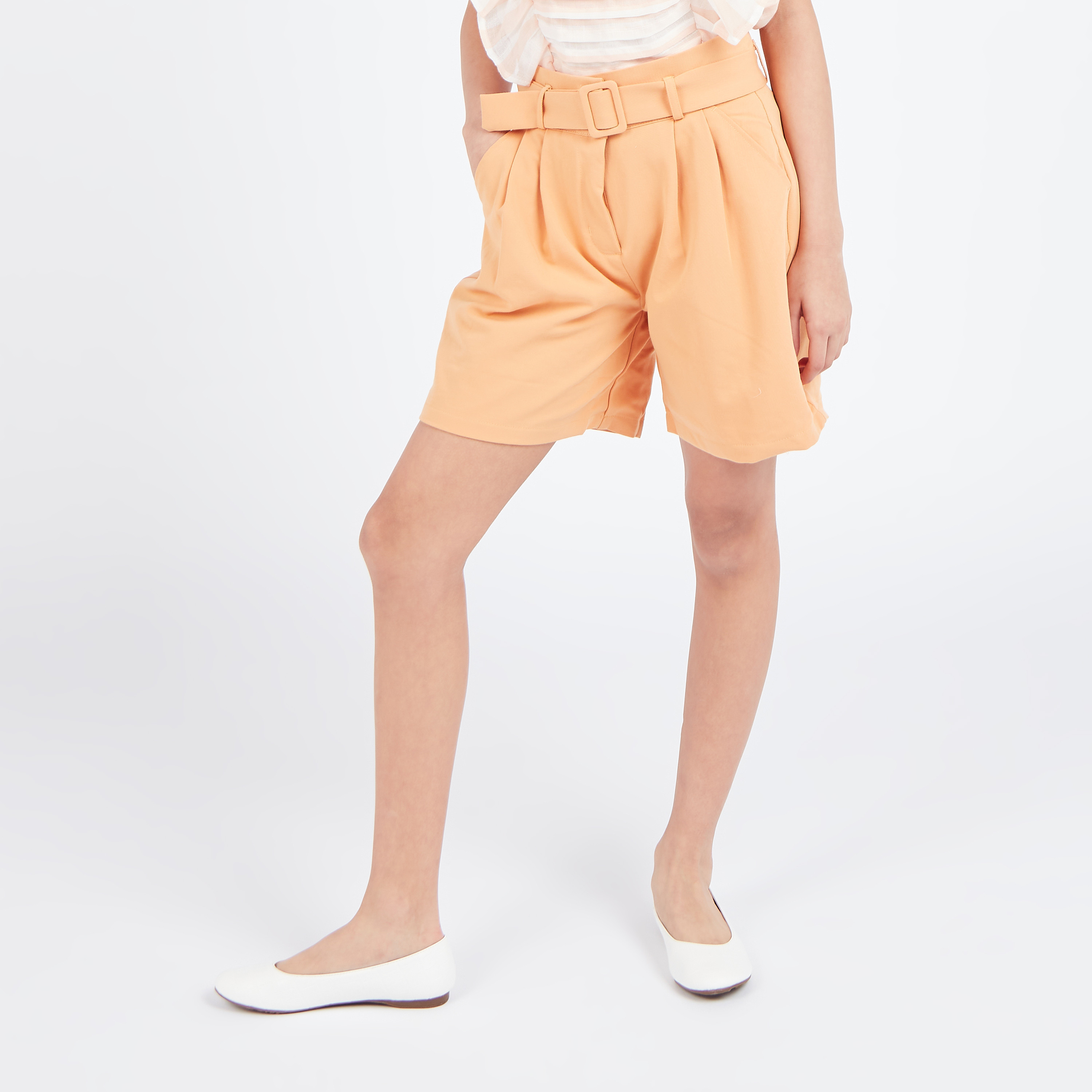 Iconic Solid Woven Pleat Front Shorts with Pockets-girls-clothing-bottoms-shorts-image-9