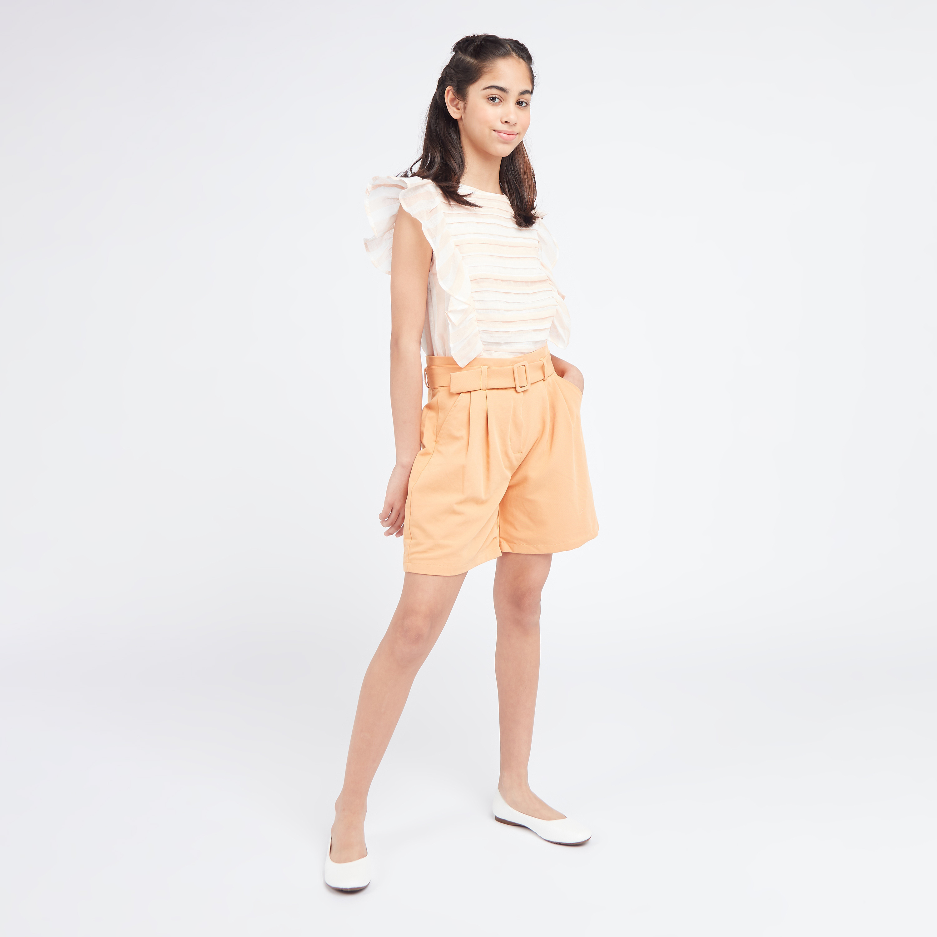 Iconic Solid Woven Pleat Front Shorts with Pockets-girls-clothing-bottoms-shorts-image-10