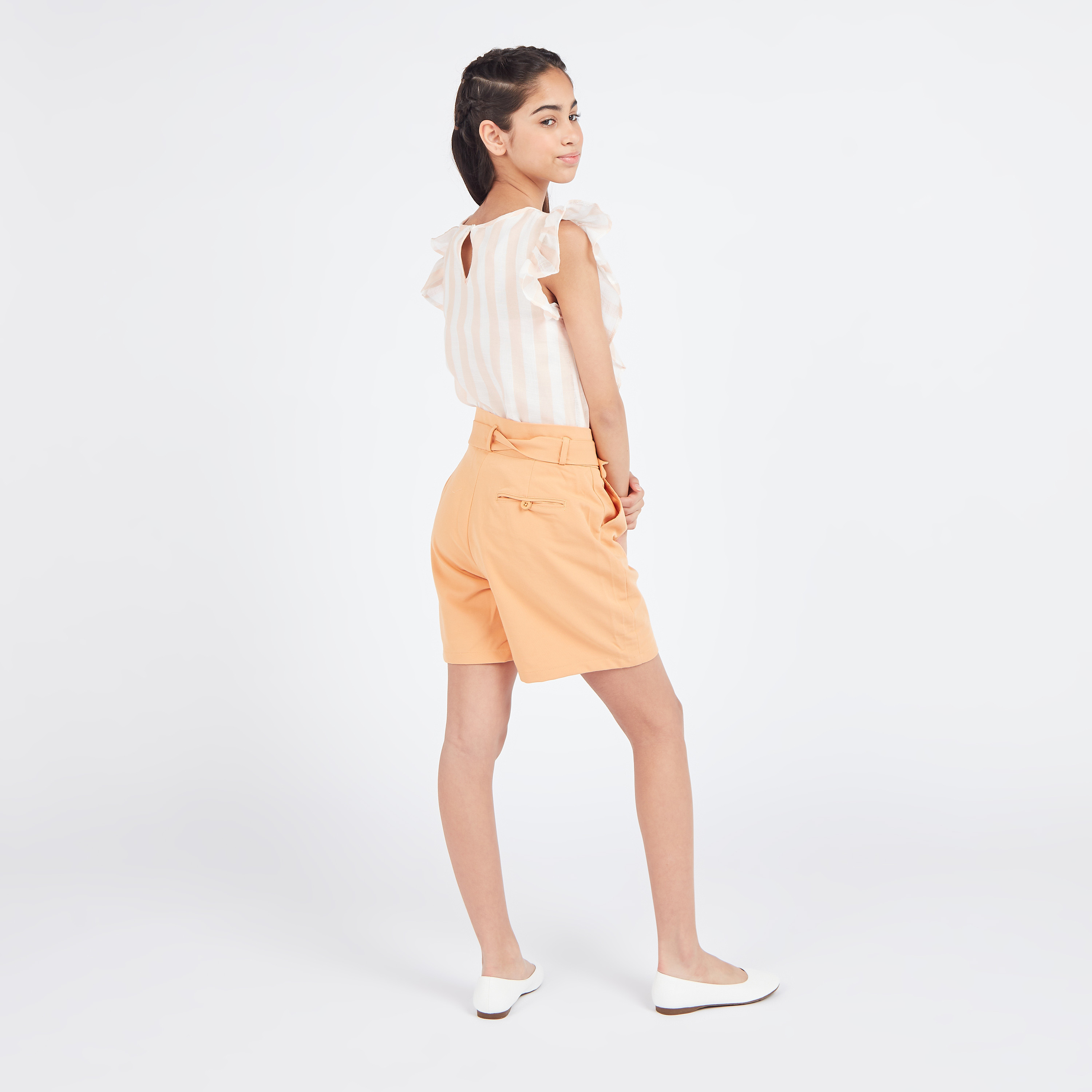 Iconic Solid Woven Pleat Front Shorts with Pockets-girls-clothing-bottoms-shorts-image-11