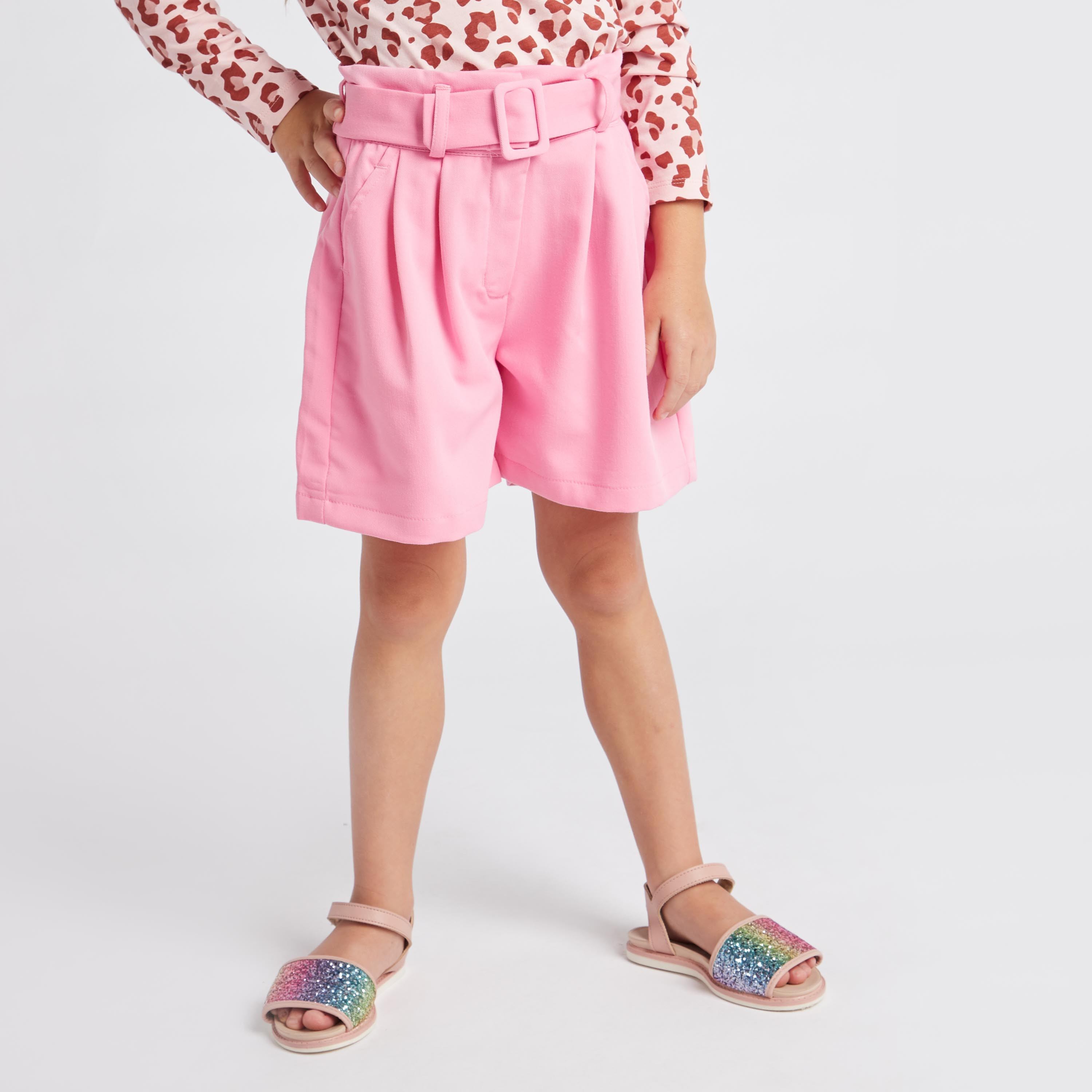 Iconic Solid Woven Pleat Front Shorts with Pockets-girls-clothing-bottoms-shorts-image-1
