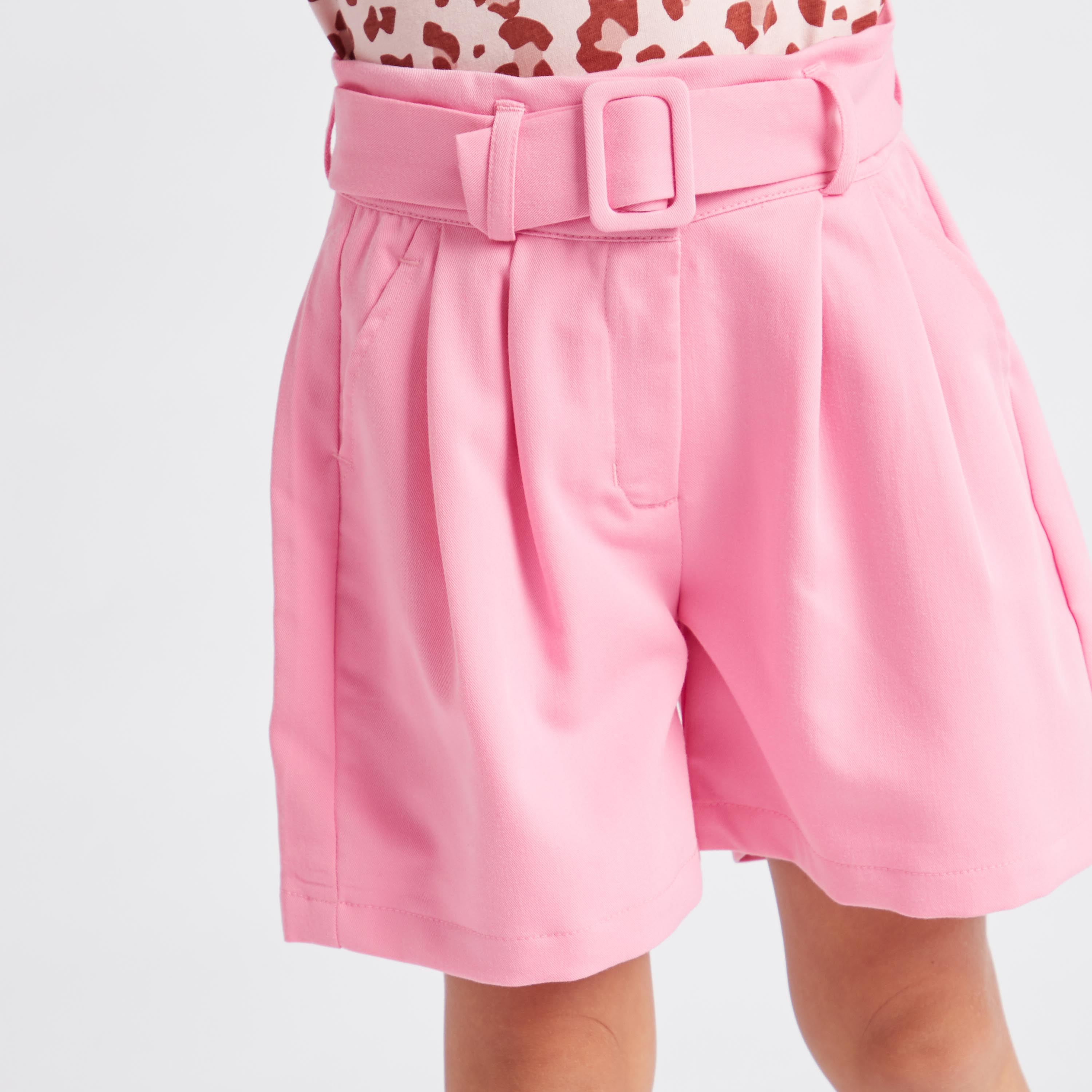 Iconic Solid Woven Pleat Front Shorts with Pockets-girls-clothing-bottoms-shorts-image-3
