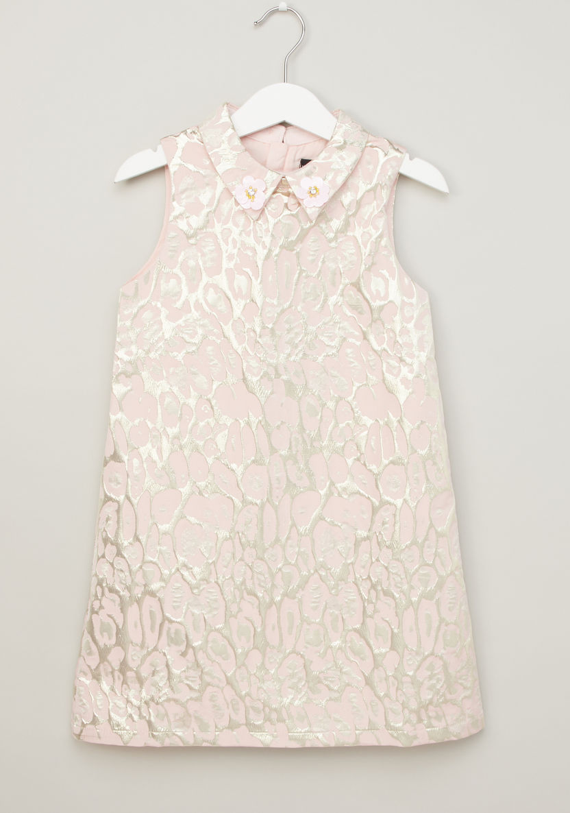Iconic Textured Sleeveless Dress with Peter Pan Collar-Dresses%2C Gowns and Frocks-image-0