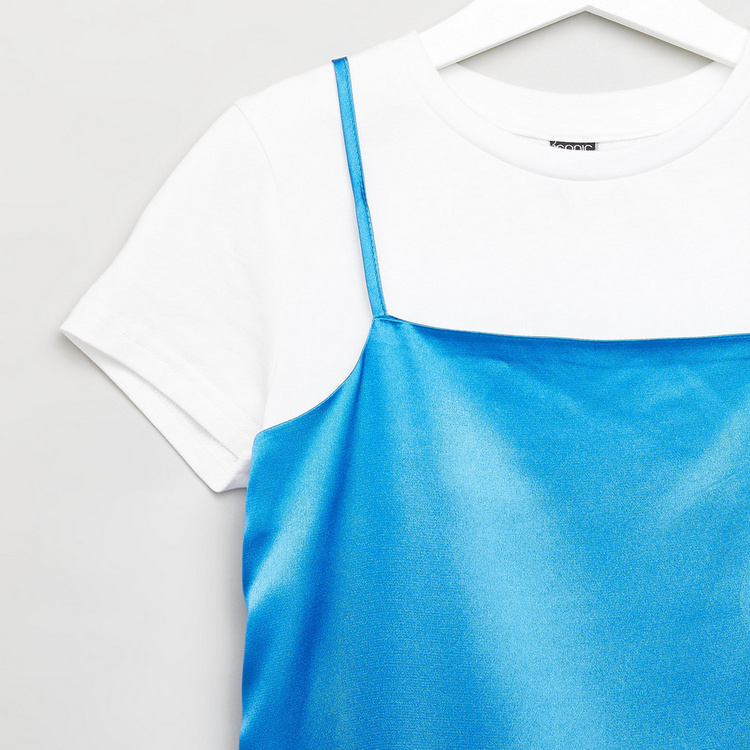 Iconic Solid T-shirt with Colourblock Sleeveless Dress