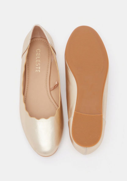 Celeste Women's Slip-On Round Toe Ballerina Shoes with Scallop Detail-Women%27s Ballerinas-image-4