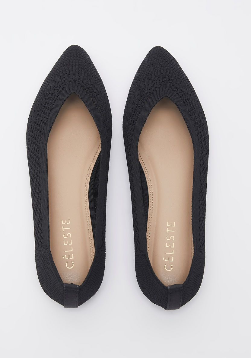 Celeste Women's Textured Pointed Toe Ballerina Shoes-Women%27s Ballerinas-image-4