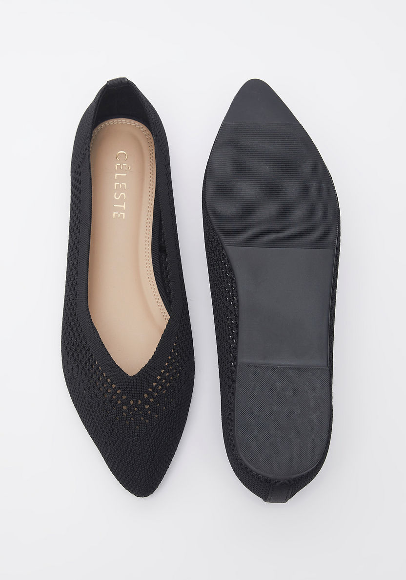 Celeste Women's Textured Pointed Toe Ballerina Shoes-Women%27s Ballerinas-image-5