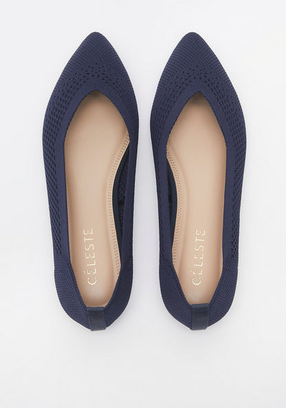 Celeste Textured Slip-On Pointed Toe Ballerina Shoes-Women%27s Ballerinas-image-4