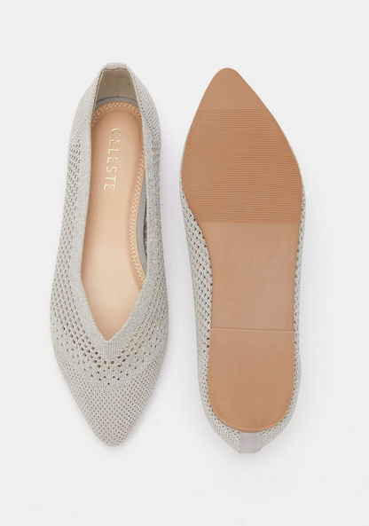 Celeste Textured Slip-On Pointed Toe Ballerina Shoes-Women%27s Ballerinas-image-5
