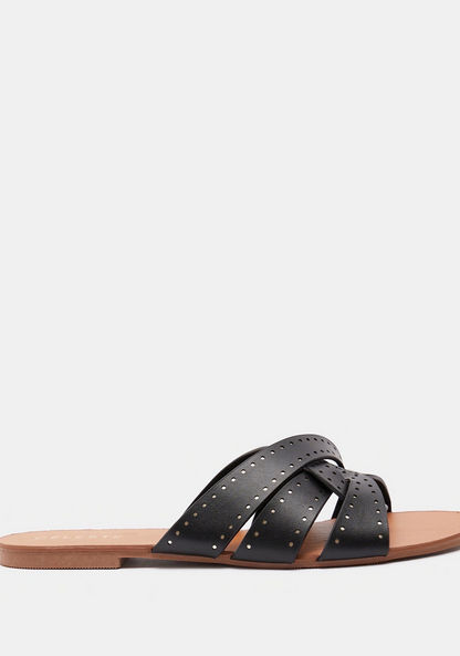 Cut Out Detail Cross Strap Slip-On Slides-Women%27s Flat Sandals-image-0