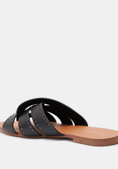 Cut Out Detail Cross Strap Slip-On Slides-Women%27s Flat Sandals-image-2