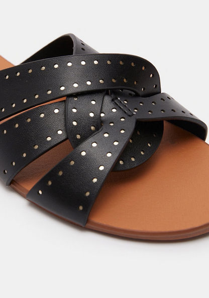 Cut Out Detail Cross Strap Slip-On Slides-Women%27s Flat Sandals-image-3