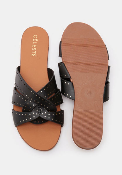 Cut Out Detail Cross Strap Slip-On Slides-Women%27s Flat Sandals-image-4
