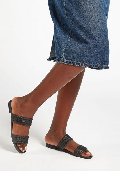 Celeste Women's Glitter Detailed Open Toe Slide Sandals-Women%27s Flat Sandals-image-1