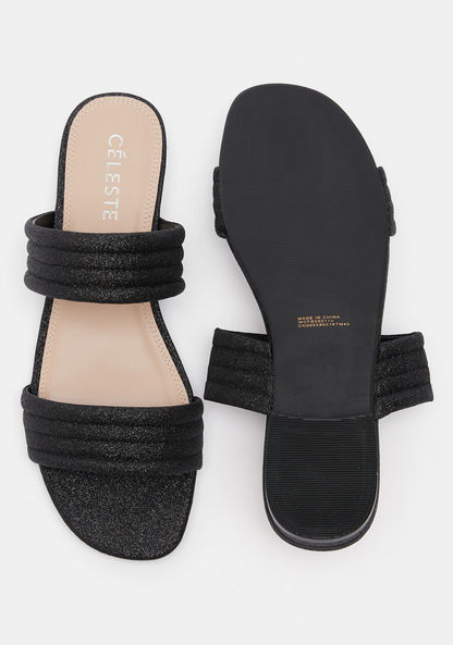 Celeste Women's Glitter Detailed Open Toe Slide Sandals-Women%27s Flat Sandals-image-5